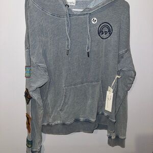 Vintage Havana Blue/Gray Hoodie with Embroidered Patches